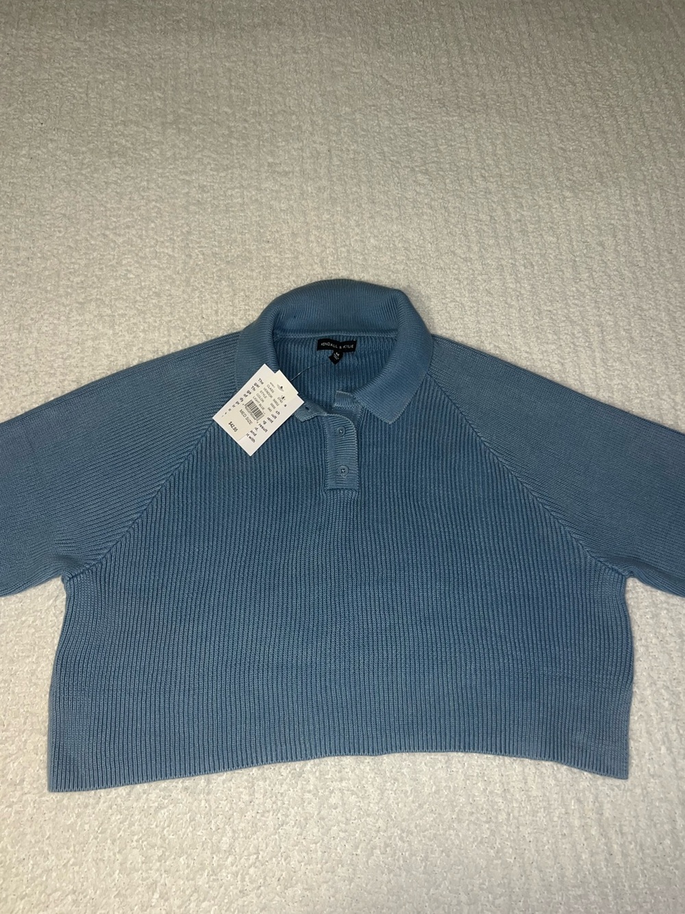 Blue Cropped Polo Knit Sweater - Kendall and Kylie